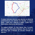 Salineira divulga alteração de itinerário em linhas que passam na estrada do Alecrim