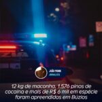 12 kg de maconha, 1.576 pinos de cocaína e mais de R$ 6 mil em espécie foram apreendidos em Búzios