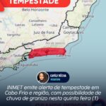 INMET emite alerta de tempestade em Cabo Frio e região, com possibilidade de chuva de granizo nesta quinta feira (1)