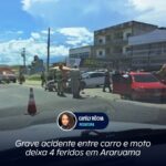 Grave acidente entre carro e moto deixa 4 feridos em Araruama