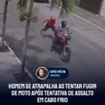 Homem se atrapalha ao tentar fugir de moto após tentativa de assalto em Cabo Frio