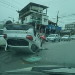 Motorista perde controle de veículo e capota em Bacaxá, Saquarema