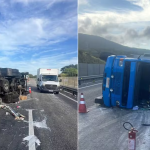 Caminhão carregado de laticínios tomba na Via Lagos e deixa motorista ferido em São Pedro da Aldeia