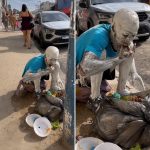 Cena no Centro de São Pedro da Aldeia chama atenção após homem ser visto coberto de tinta e junto ao lixo