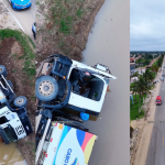 Caminhão da Prefeitura de Cabo Frio tomba e cai em buraco durante serviço em Tamoios